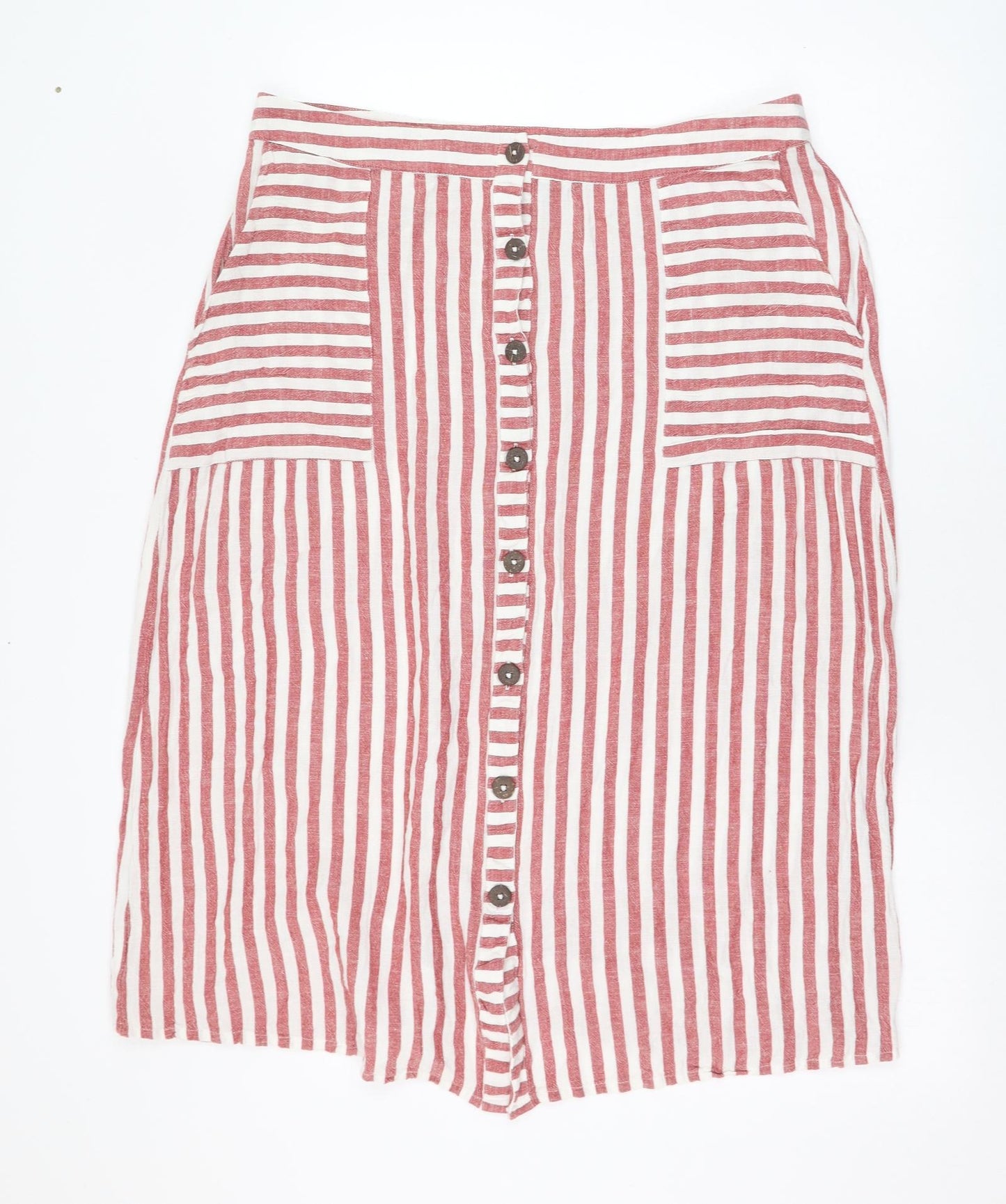 Peacocks Womens Red Striped Viscose Straight & Pencil Skirt Size 18   Button