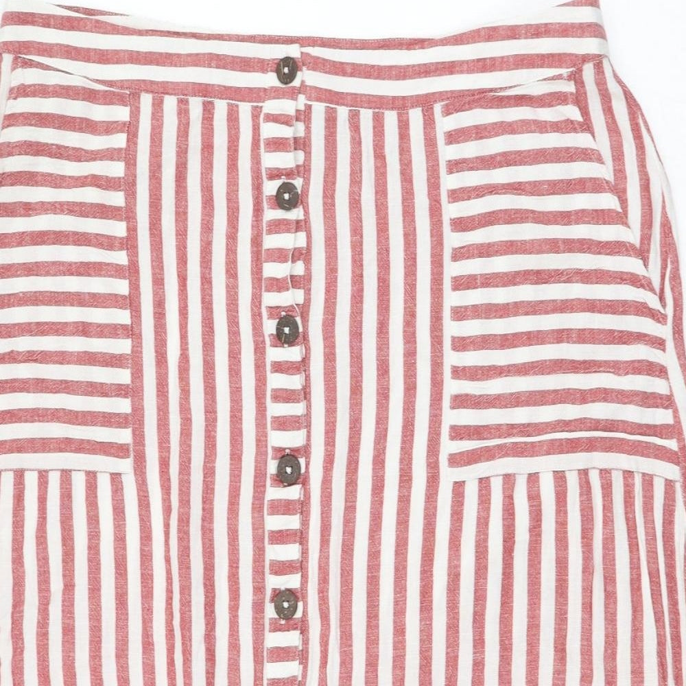 Peacocks Womens Red Striped Viscose Straight & Pencil Skirt Size 18   Button