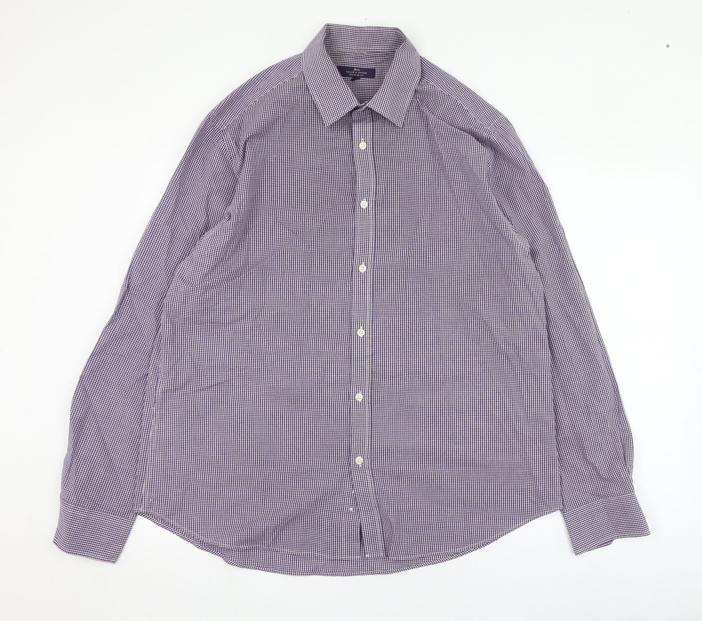 George Mens Purple Check Cotton  Dress Shirt Size 17 Collared Button