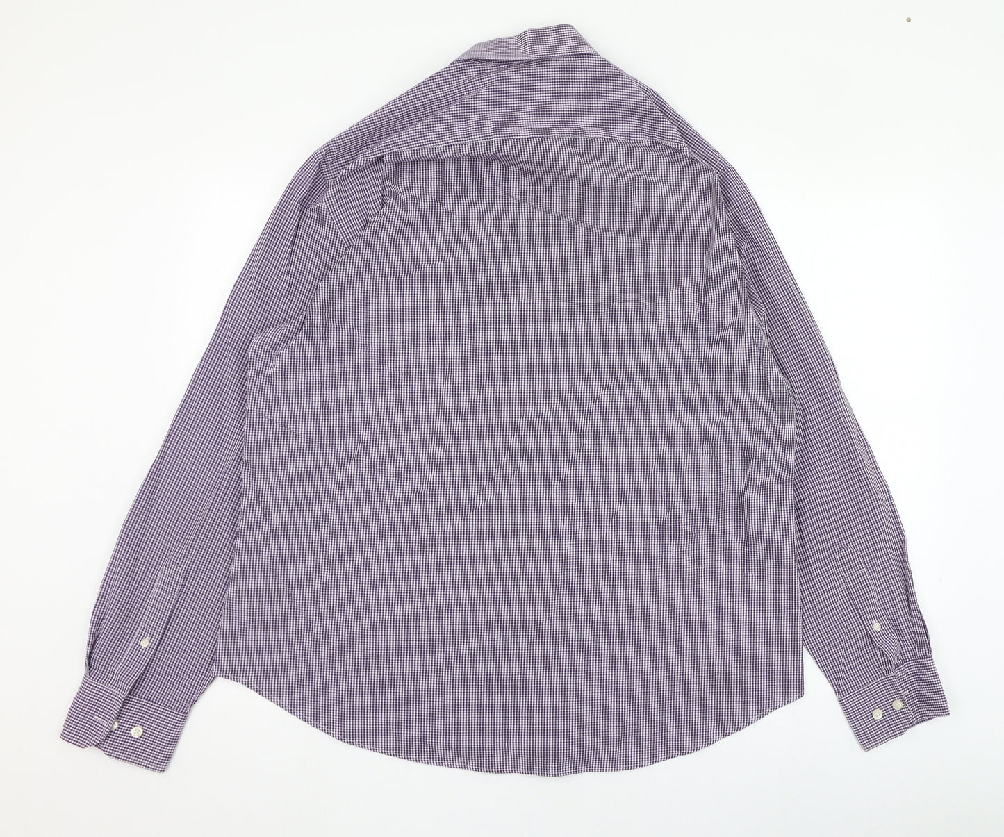 George Mens Purple Check Cotton  Dress Shirt Size 17 Collared Button