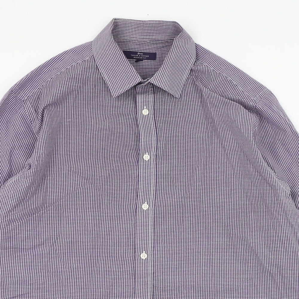 George Mens Purple Check Cotton  Dress Shirt Size 17 Collared Button
