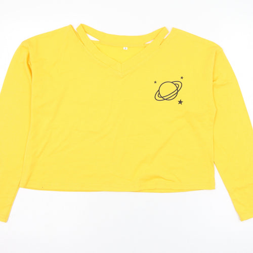 Preworn Womens Yellow  Polyester Cropped T-Shirt Size S Round Neck - Saturn