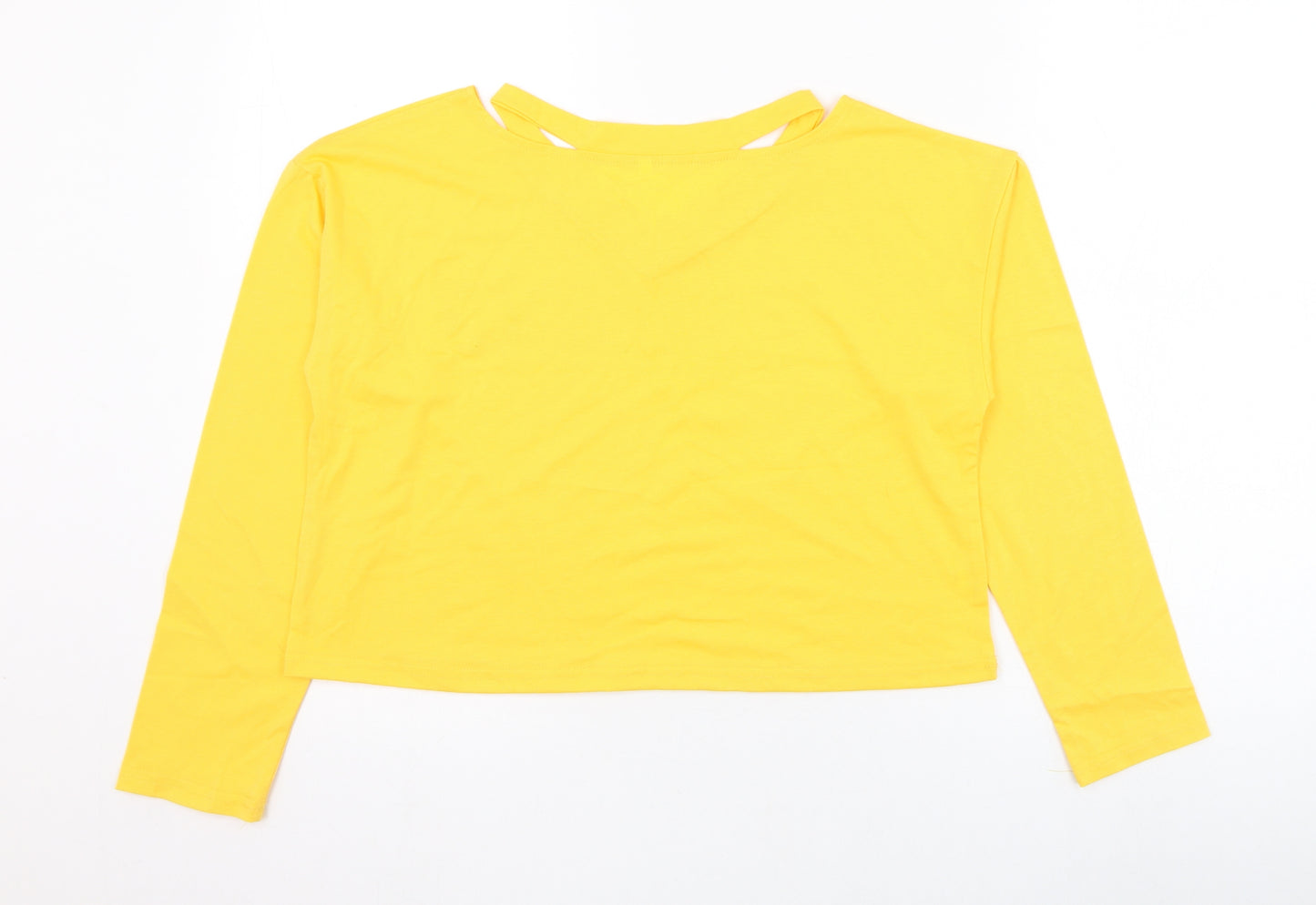 Preworn Womens Yellow  Polyester Cropped T-Shirt Size S Round Neck - Saturn