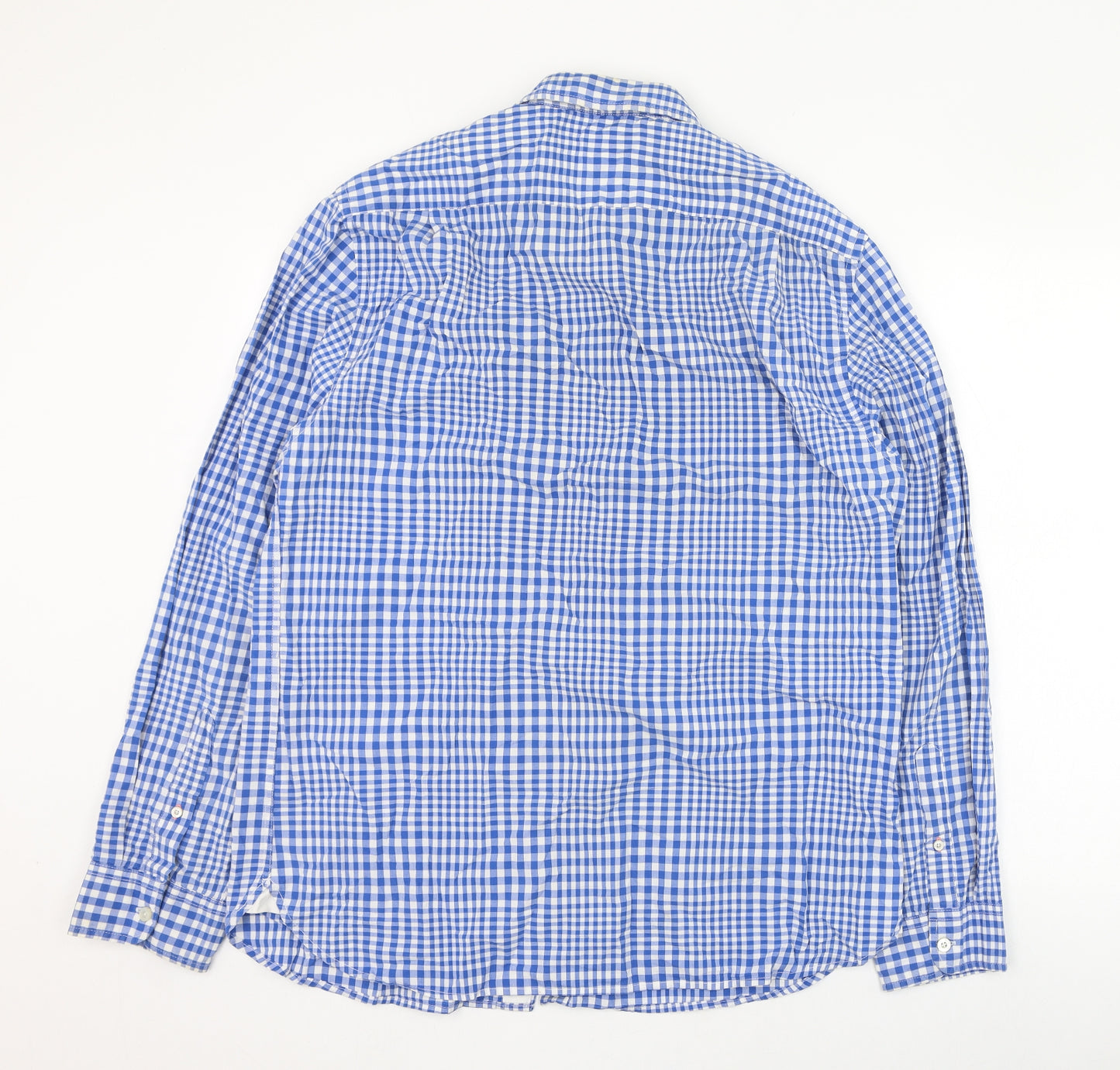 Howick Tailored Mens Blue Check Cotton  Dress Shirt Size L Collared Button