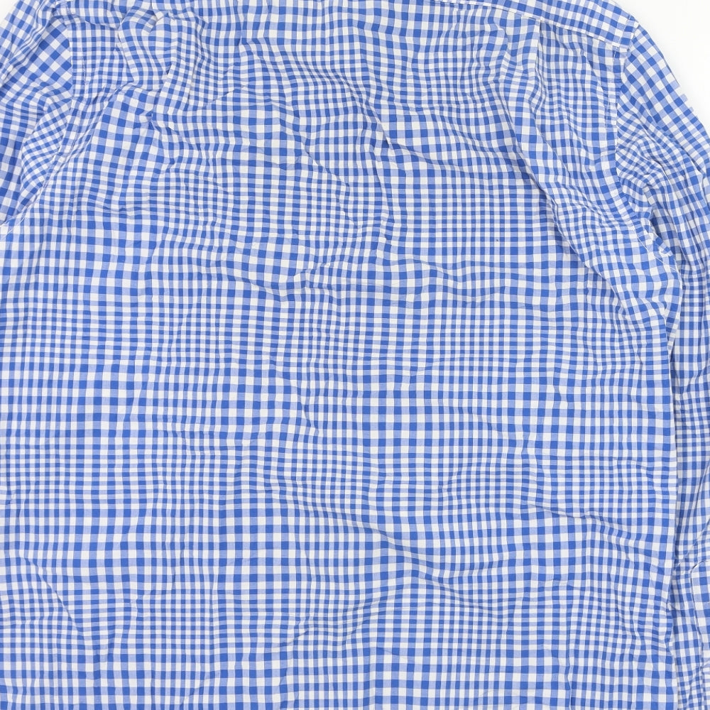 Howick Tailored Mens Blue Check Cotton  Dress Shirt Size L Collared Button