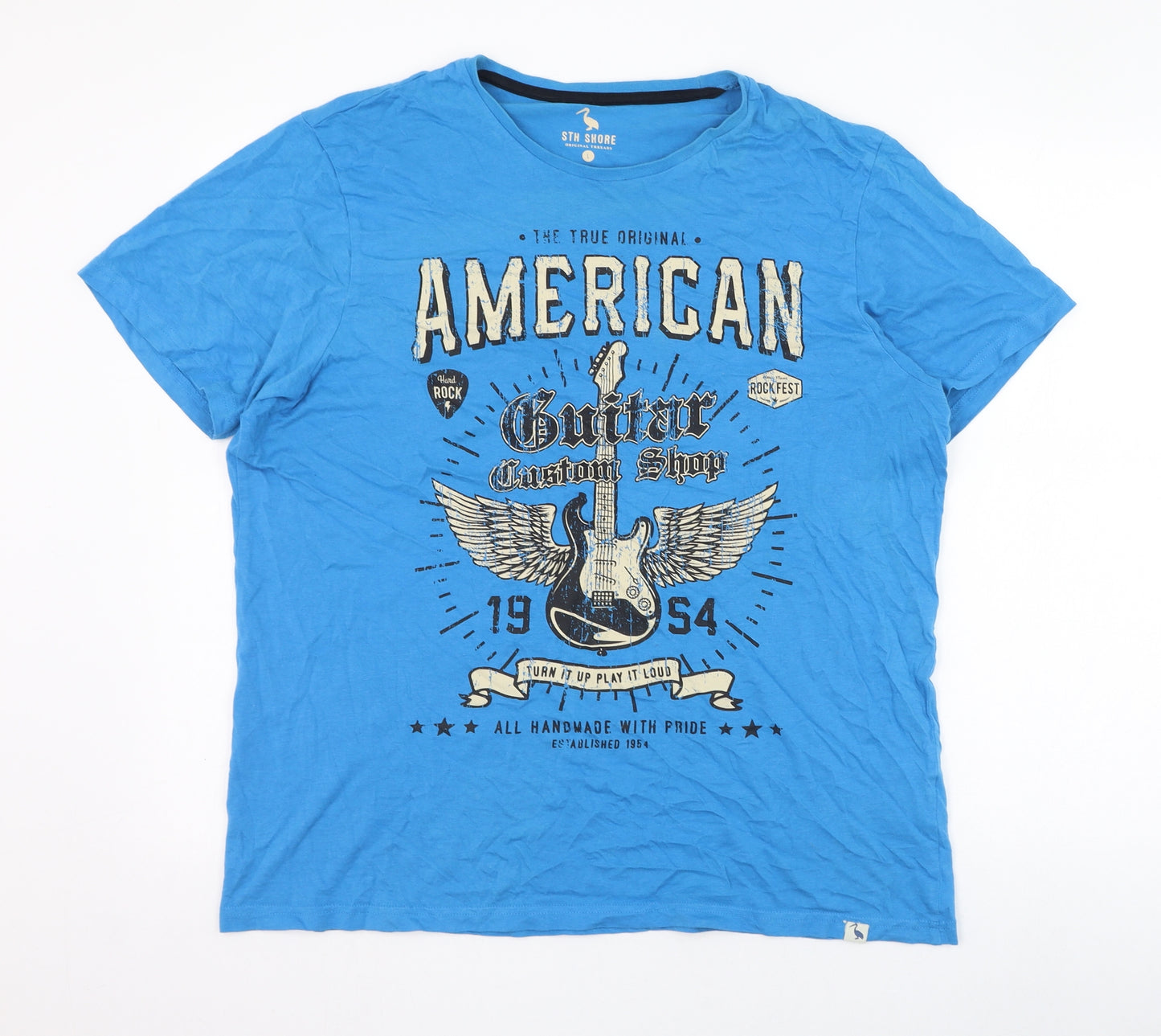 Sth Shore Mens Blue  Cotton  T-Shirt Size L Round Neck  - American Guitar Custom Shop
