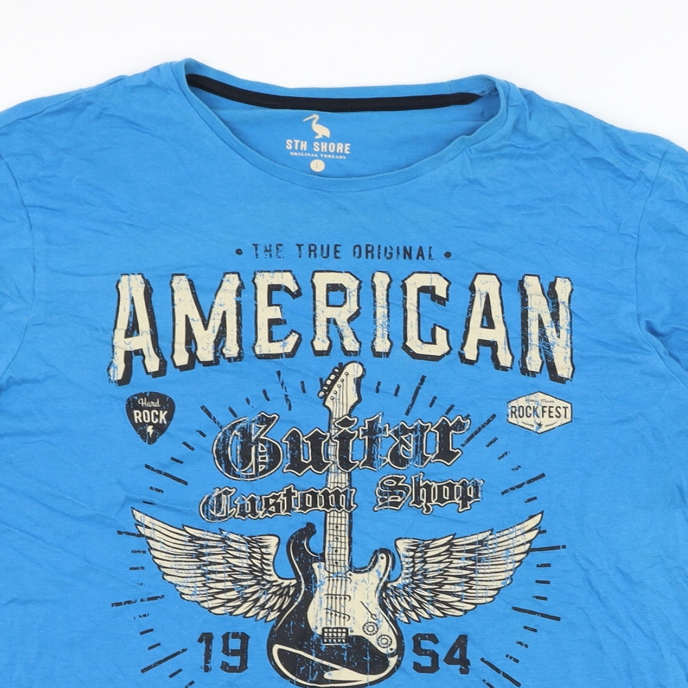Sth Shore Mens Blue  Cotton  T-Shirt Size L Round Neck  - American Guitar Custom Shop