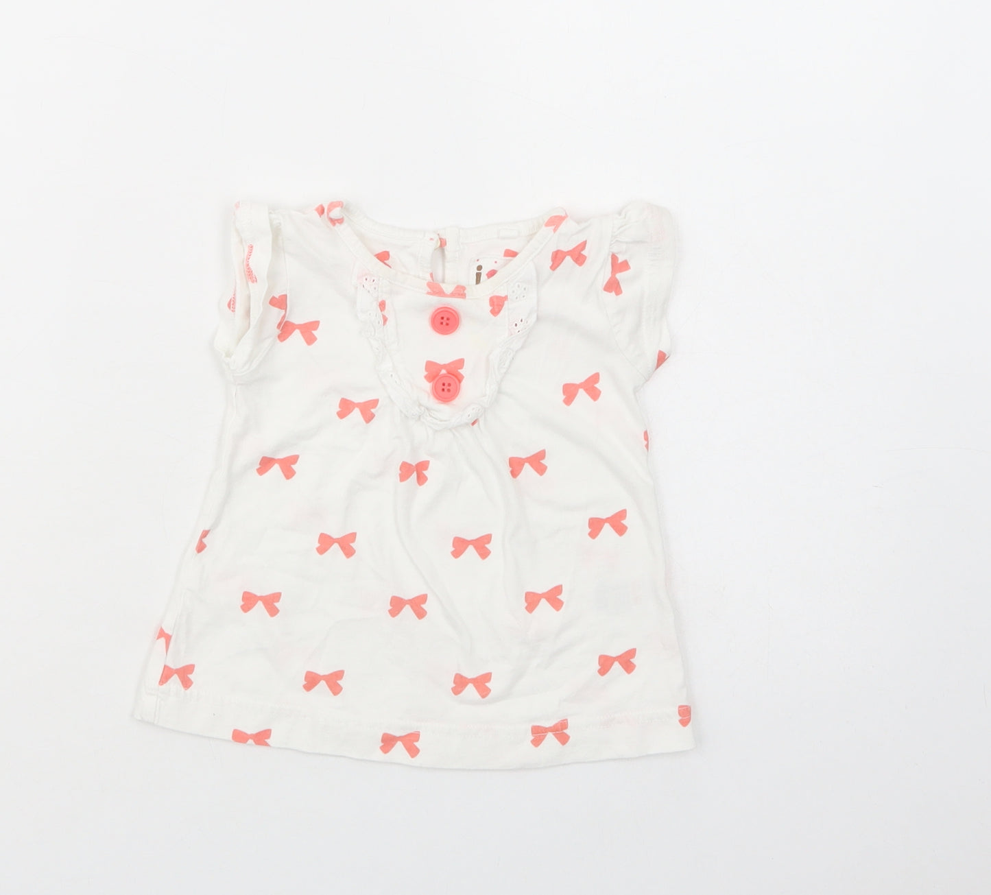 NEXT Baby White Geometric Cotton Basic Blouse Size 6-9 Months Crew Neck Button - Bow Print