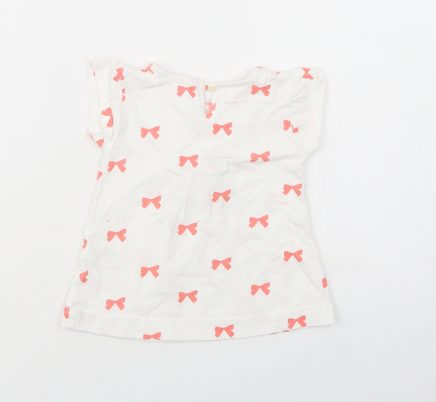 NEXT Baby White Geometric Cotton Basic Blouse Size 6-9 Months Crew Neck Button - Bow Print