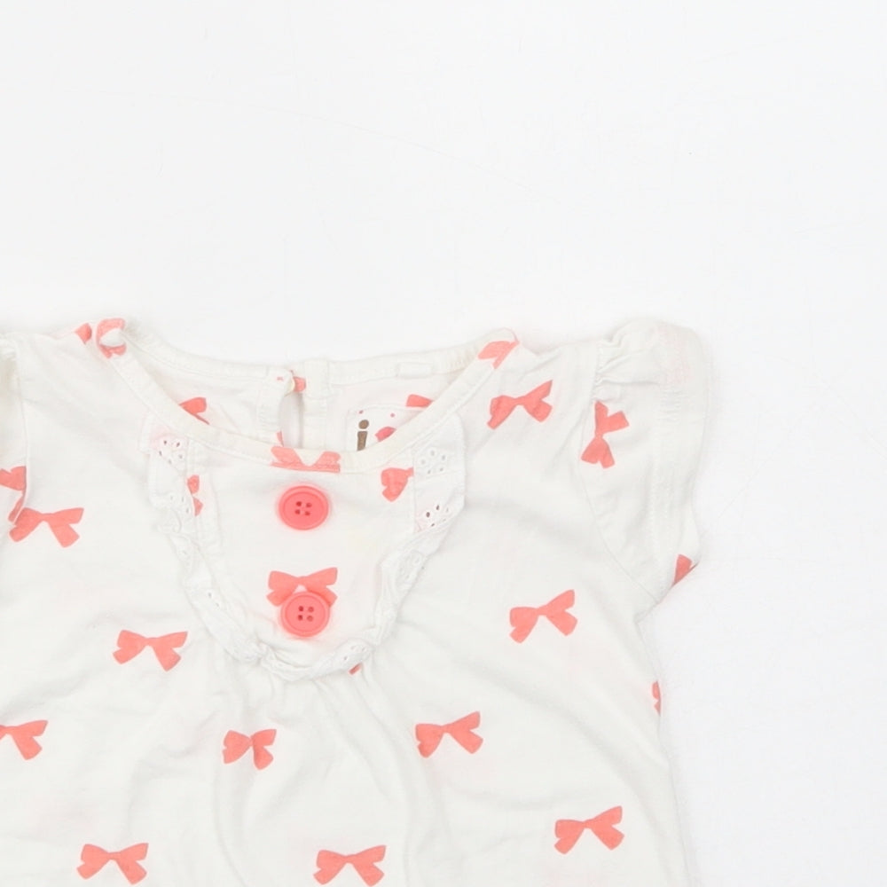 NEXT Baby White Geometric Cotton Basic Blouse Size 6-9 Months Crew Neck Button - Bow Print