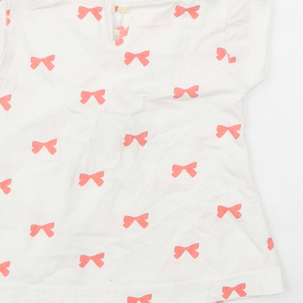NEXT Baby White Geometric Cotton Basic Blouse Size 6-9 Months Crew Neck Button - Bow Print