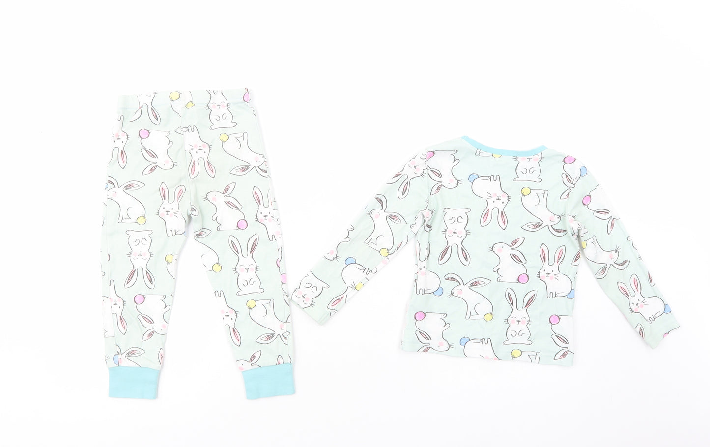 Dunnes Stores Girls Green Geometric Cotton  Pyjama Set Size 3-4 Years  Pullover - Bunny Print