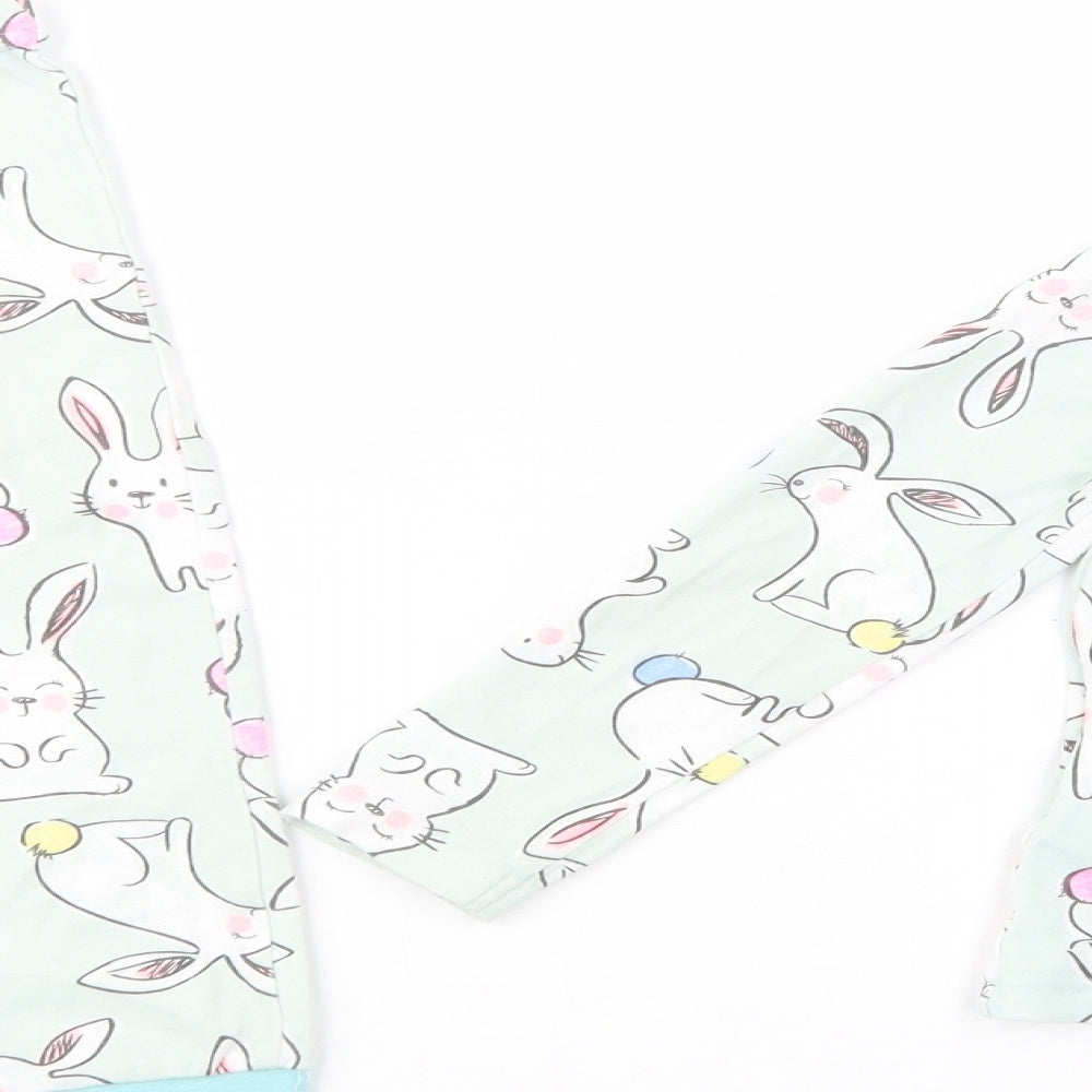 Dunnes Stores Girls Green Geometric Cotton  Pyjama Set Size 3-4 Years  Pullover - Bunny Print