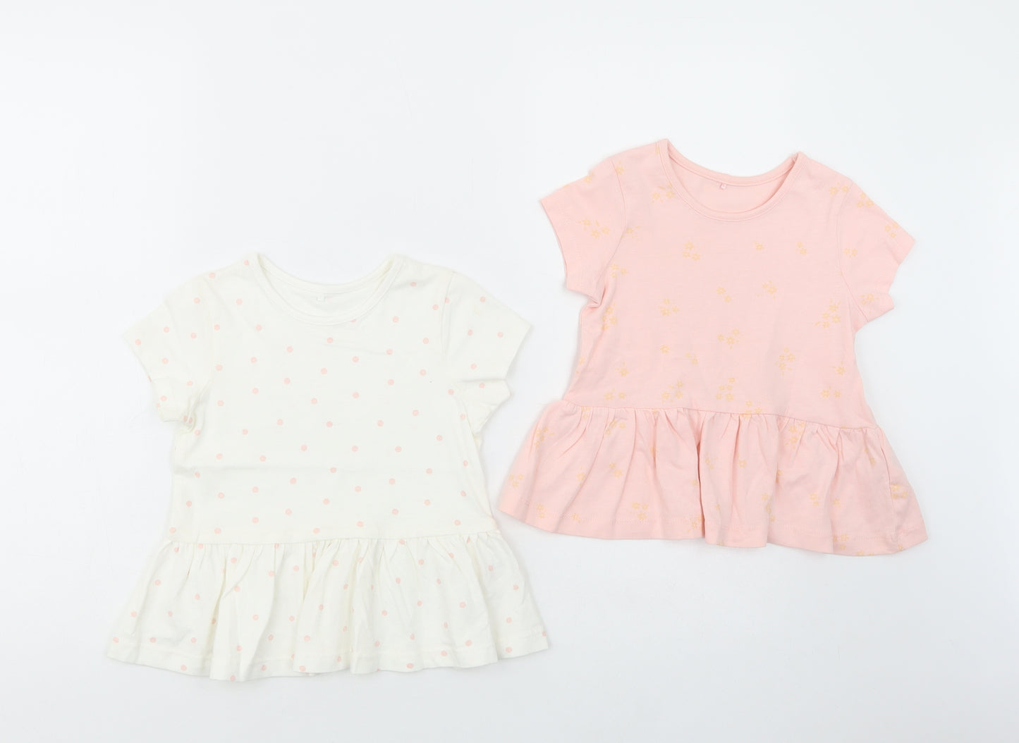 George Girls Pink Geometric Cotton Pullover T-Shirt Size 2-3 Years Crew Neck Pullover - Set