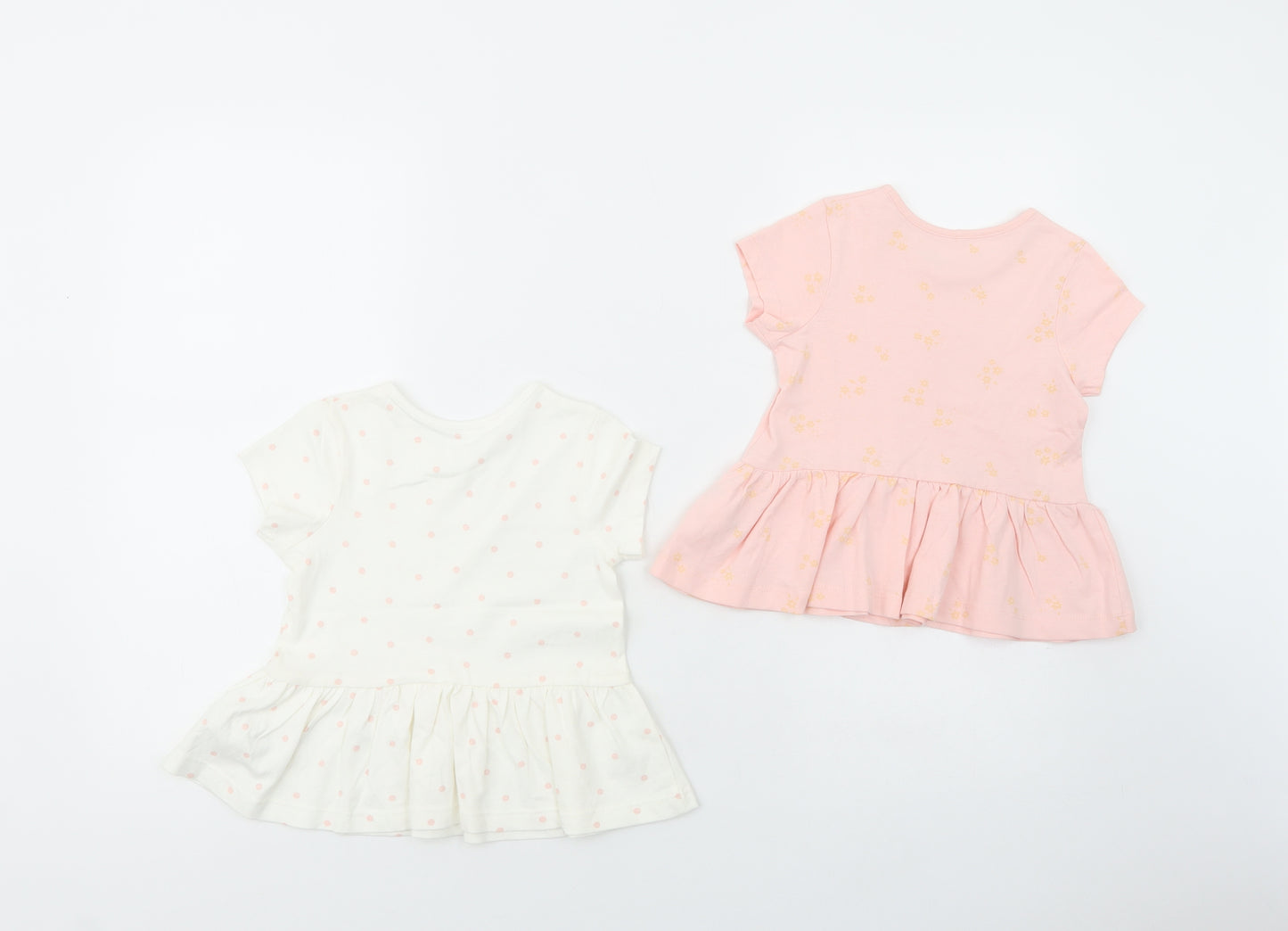 George Girls Pink Geometric Cotton Pullover T-Shirt Size 2-3 Years Crew Neck Pullover - Set