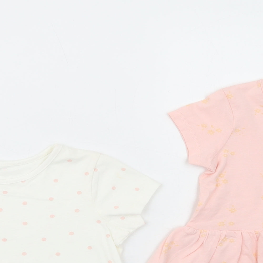 George Girls Pink Geometric Cotton Pullover T-Shirt Size 2-3 Years Crew Neck Pullover - Set