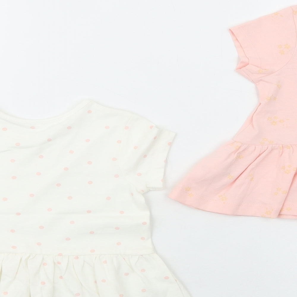 George Girls Pink Geometric Cotton Pullover T-Shirt Size 2-3 Years Crew Neck Pullover - Set