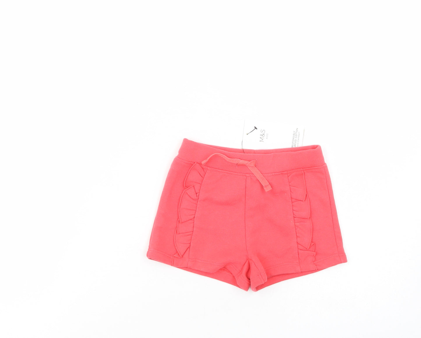 Marks and Spencer Baby Red  Cotton Cropped Trousers Size 18-24 Months  Drawstring