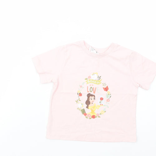 Disney Store Girls Pink  Cotton Pullover T-Shirt Size 2 Years Crew Neck Pullover - Princess