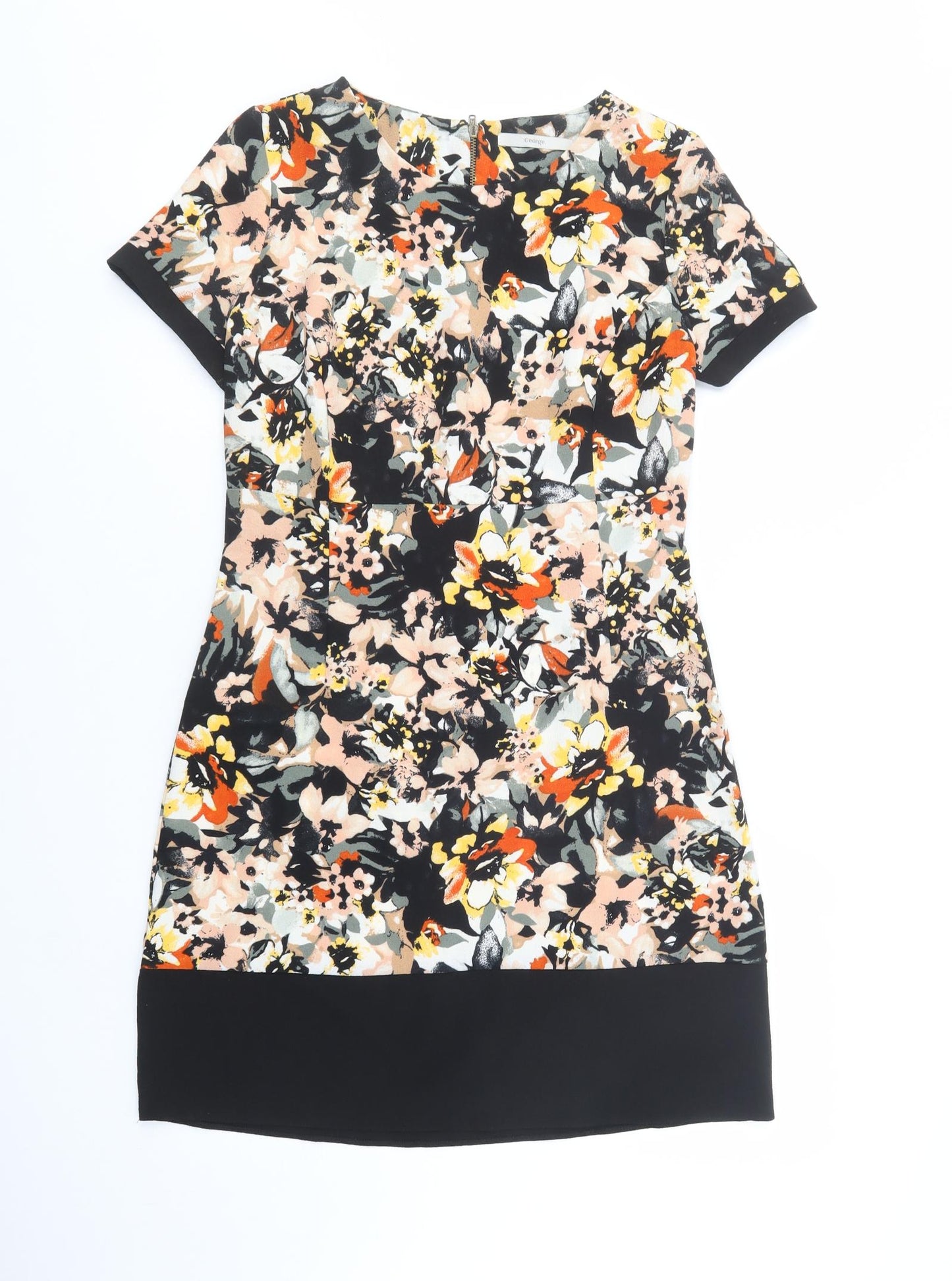 George Womens Black Floral Polyester Fit & Flare  Size 10  Boat Neck Zip - Estimated Size