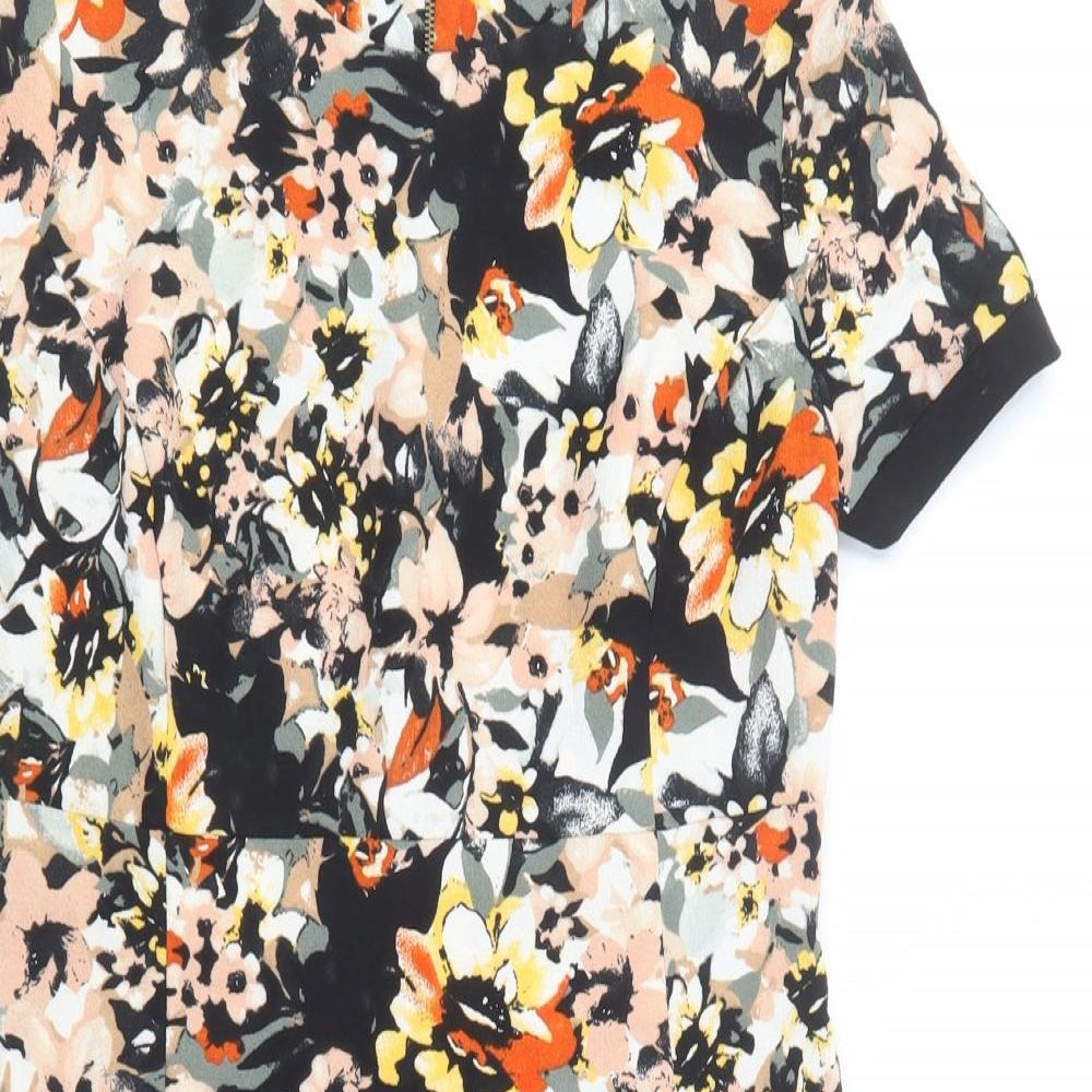 George Womens Black Floral Polyester Fit & Flare  Size 10  Boat Neck Zip - Estimated Size