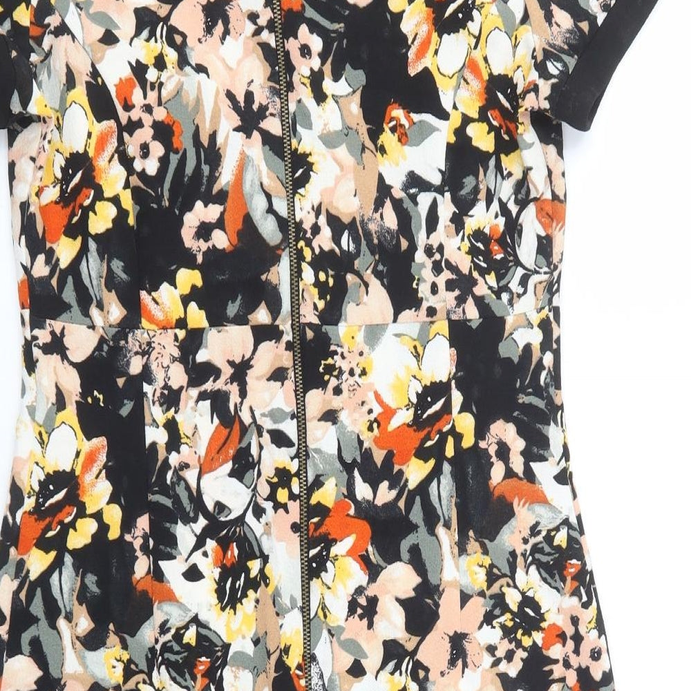 George Womens Black Floral Polyester Fit & Flare  Size 10  Boat Neck Zip - Estimated Size
