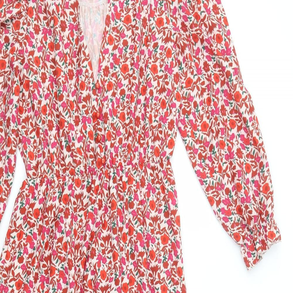 Made in Italy Womens Red Floral Polyester Maxi  Size M  V-Neck Button - Estimated Size