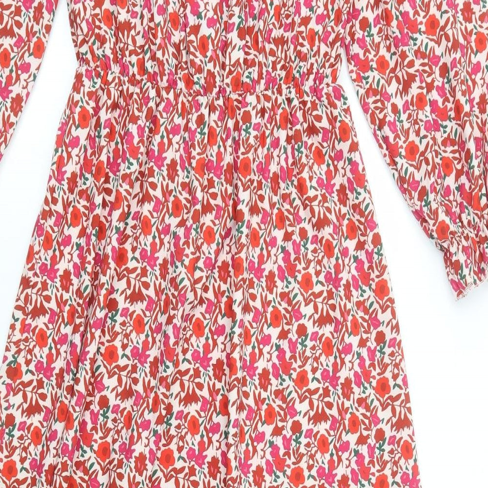 Made in Italy Womens Red Floral Polyester Maxi  Size M  V-Neck Button - Estimated Size