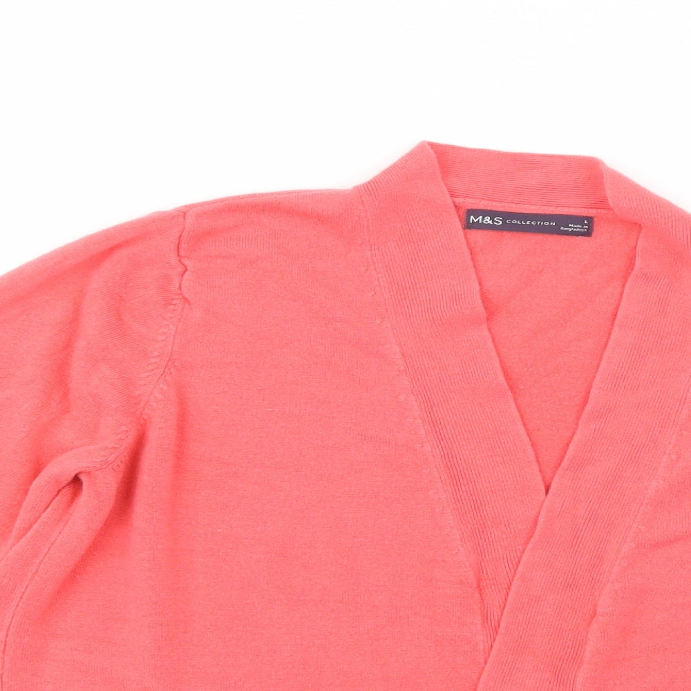 Marks and Spencer Womens Pink V-Neck  Acrylic Cardigan Jumper Size L