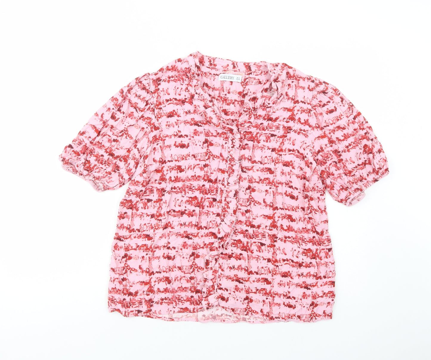 Gallery Womens Pink Geometric Viscose Basic Blouse Size 14 V-Neck