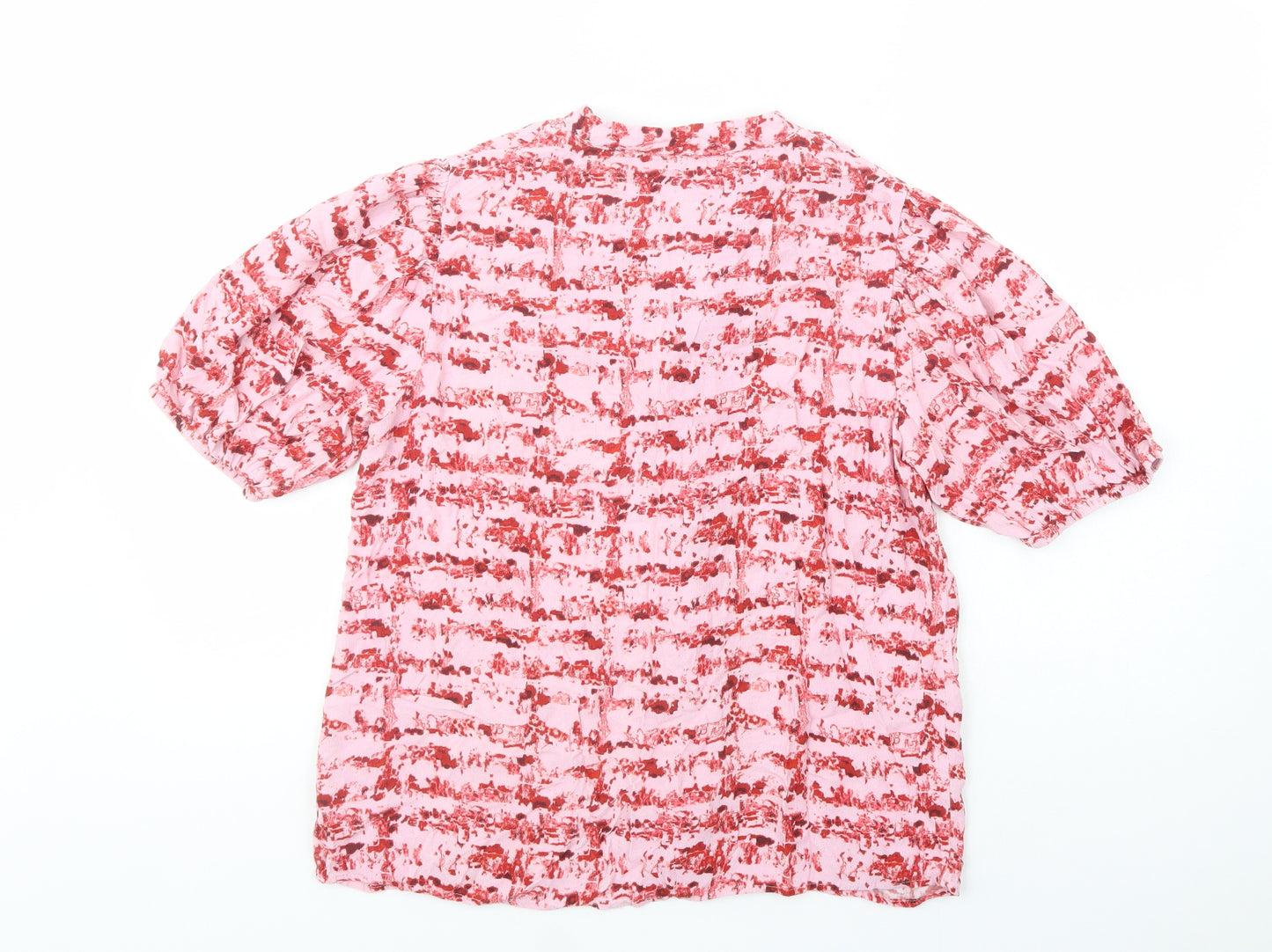 Gallery Womens Pink Geometric Viscose Basic Blouse Size 14 V-Neck