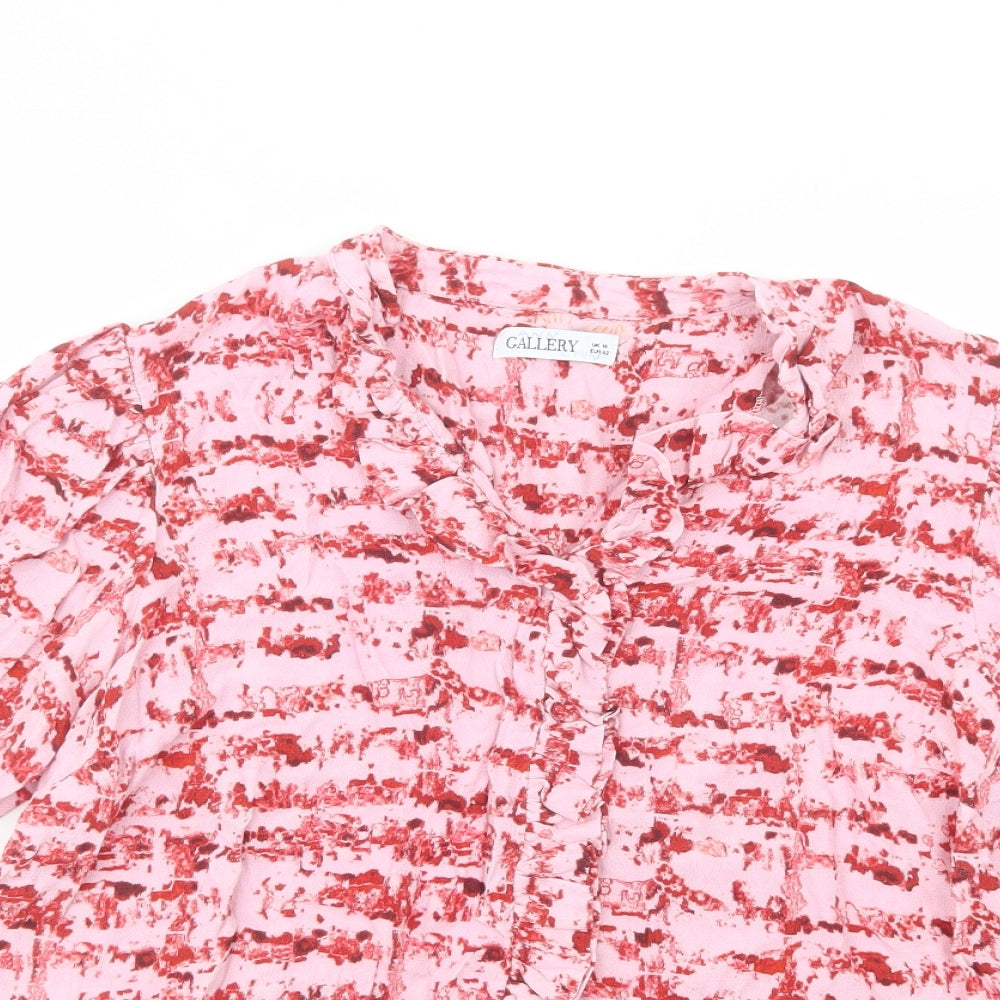 Gallery Womens Pink Geometric Viscose Basic Blouse Size 14 V-Neck