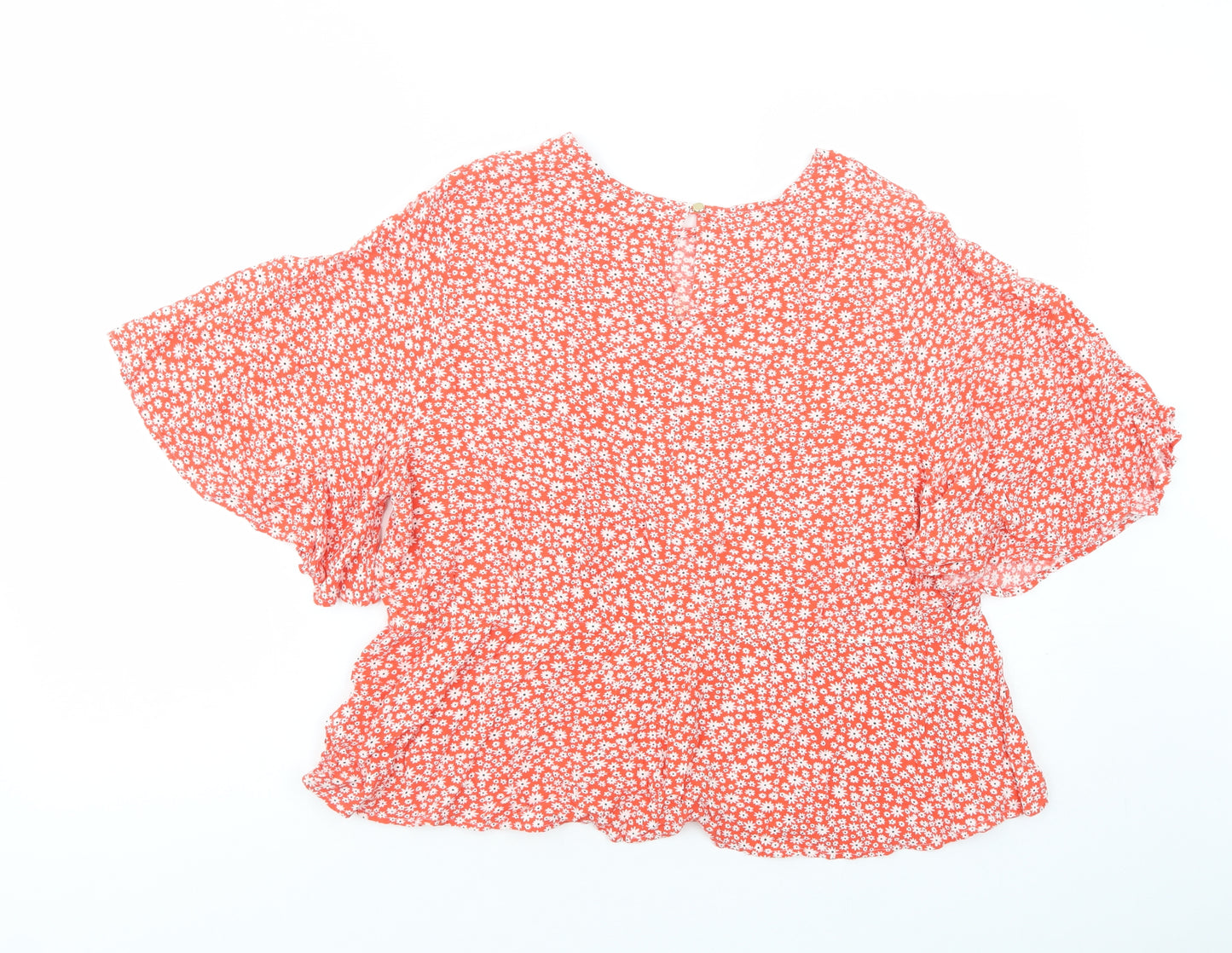 Peacocks Womens Red Floral Viscose Basic Blouse Size 20 Boat Neck