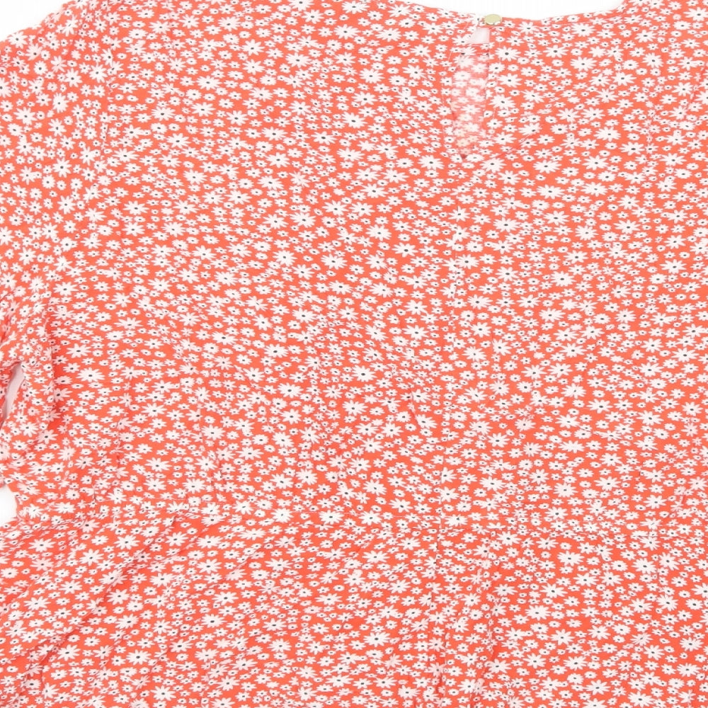 Peacocks Womens Red Floral Viscose Basic Blouse Size 20 Boat Neck