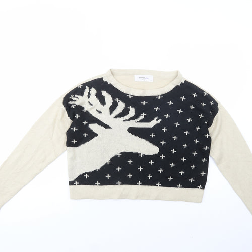 VERO MODA Womens Beige Boat Neck  Acrylic Pullover Jumper Size M   - Moose
