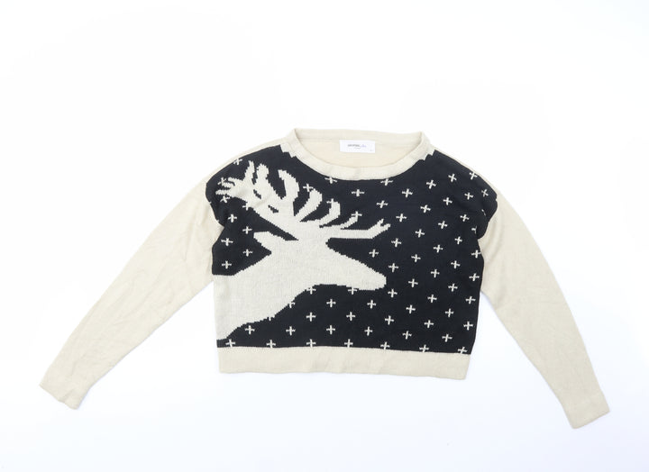 VERO MODA Womens Beige Boat Neck  Acrylic Pullover Jumper Size M   - Moose