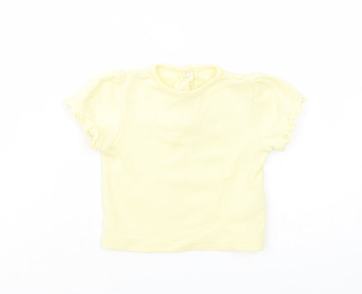 Dunnes Stores Baby Yellow Cotton Basic T-Shirt Size 6-9 Months Crew Neck Snap