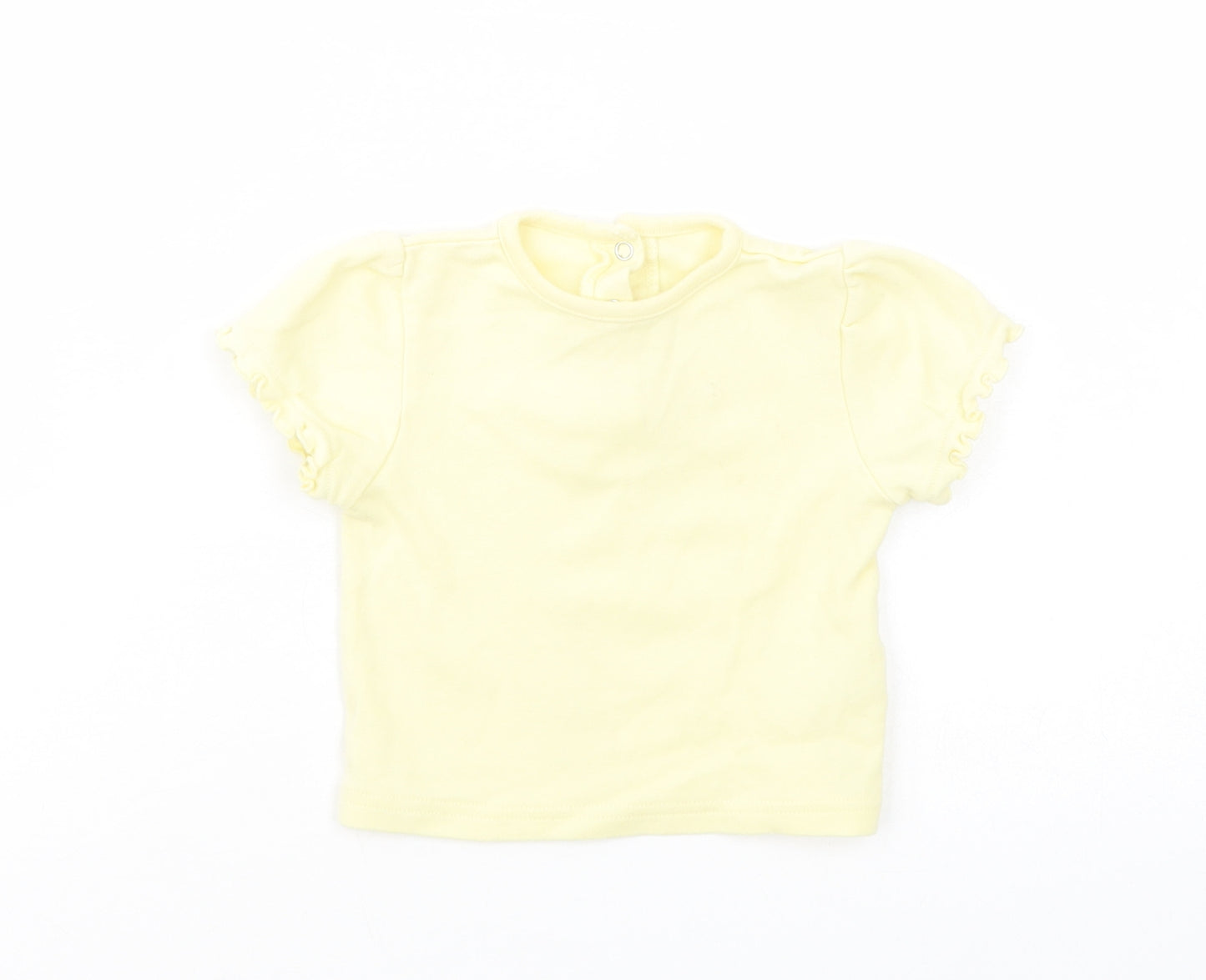 Dunnes Stores Baby Yellow  Cotton Basic T-Shirt Size 6-9 Months Crew Neck Snap