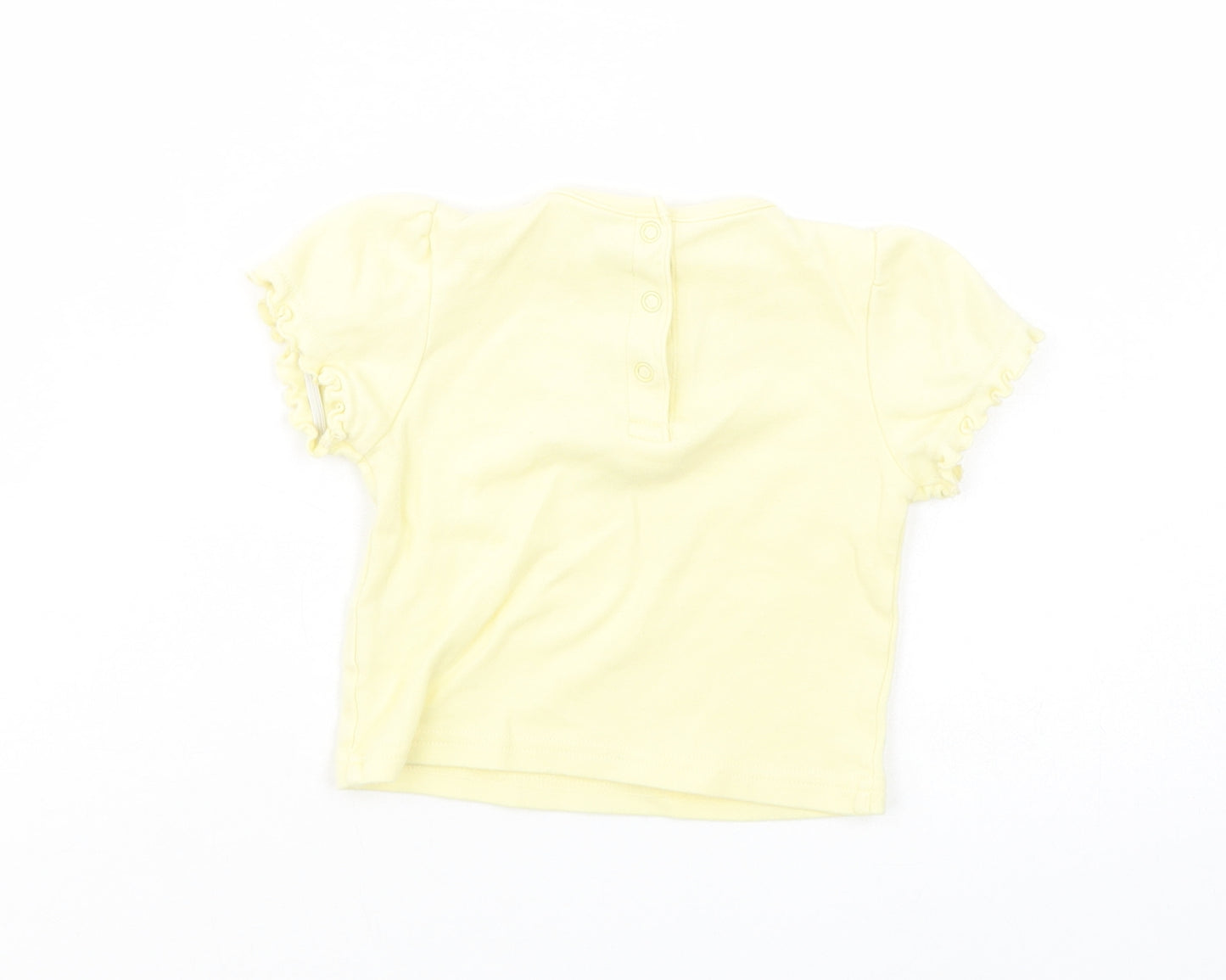 Dunnes Stores Baby Yellow  Cotton Basic T-Shirt Size 6-9 Months Crew Neck Snap
