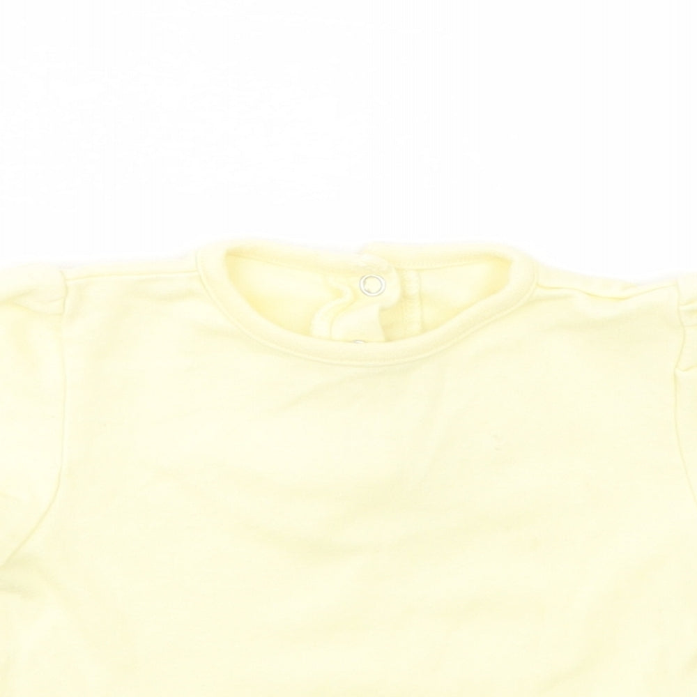 Dunnes Stores Baby Yellow  Cotton Basic T-Shirt Size 6-9 Months Crew Neck Snap