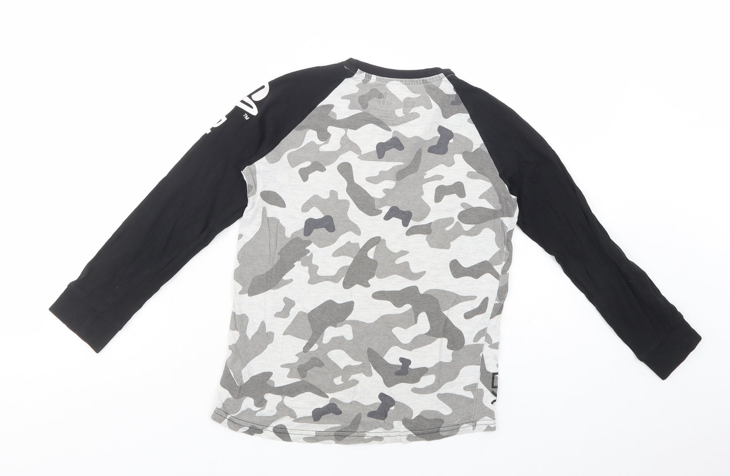 F&F Boys Grey Camouflage Cotton Basic T-Shirt Size 7-8 Years Crew Neck Pullover - PlayStation