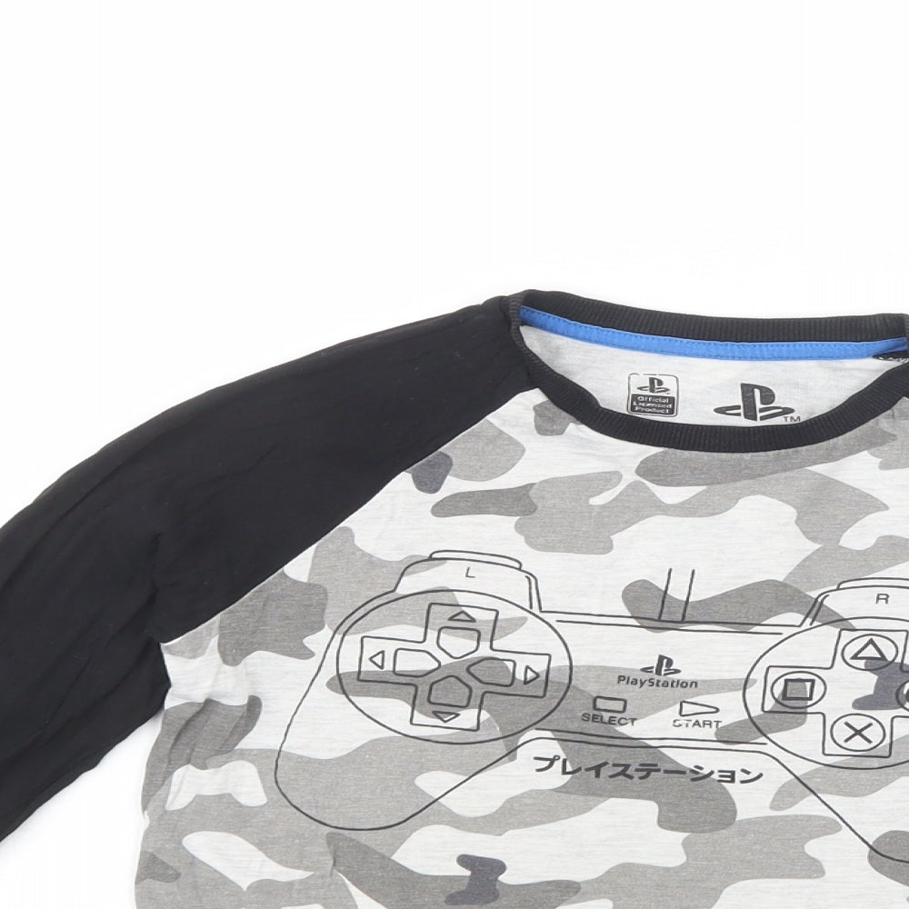 F&F Boys Grey Camouflage Cotton Basic T-Shirt Size 7-8 Years Crew Neck Pullover - PlayStation