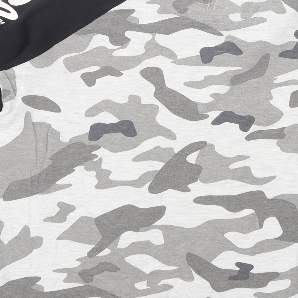 F&F Boys Grey Camouflage Cotton Basic T-Shirt Size 7-8 Years Crew Neck Pullover - PlayStation