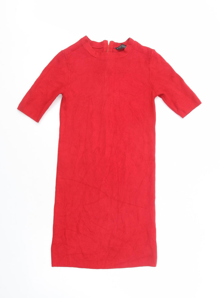 Dorothy Perkins Womens Red Viscose Jumper Dress Size 8 Crew Neck Zip