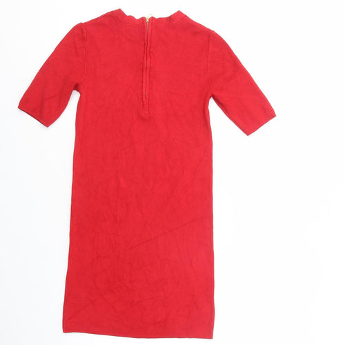 Dorothy Perkins Womens Red  Viscose Jumper Dress  Size 8  Crew Neck Zip