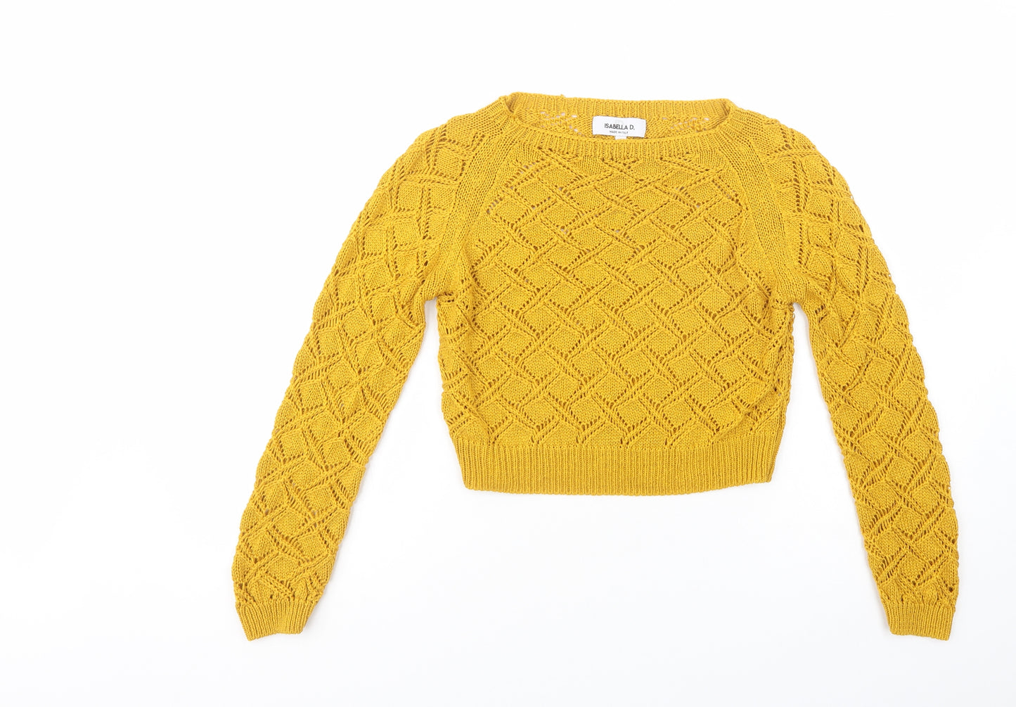 Isabella D Womens Yellow Boat Neck  Acrylic Pullover Jumper Size S   - Cropped