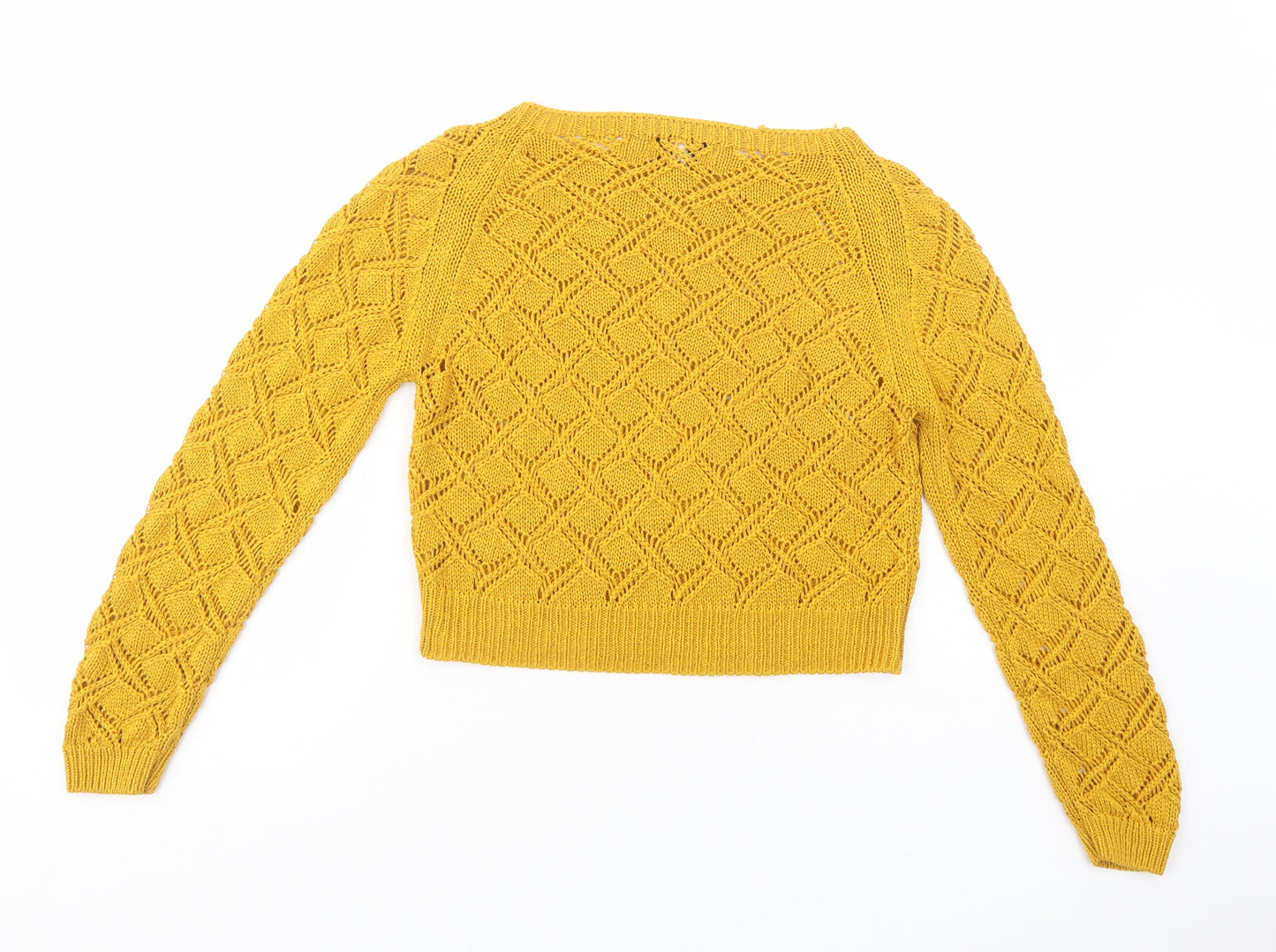 Isabella D Womens Yellow Boat Neck  Acrylic Pullover Jumper Size S   - Cropped