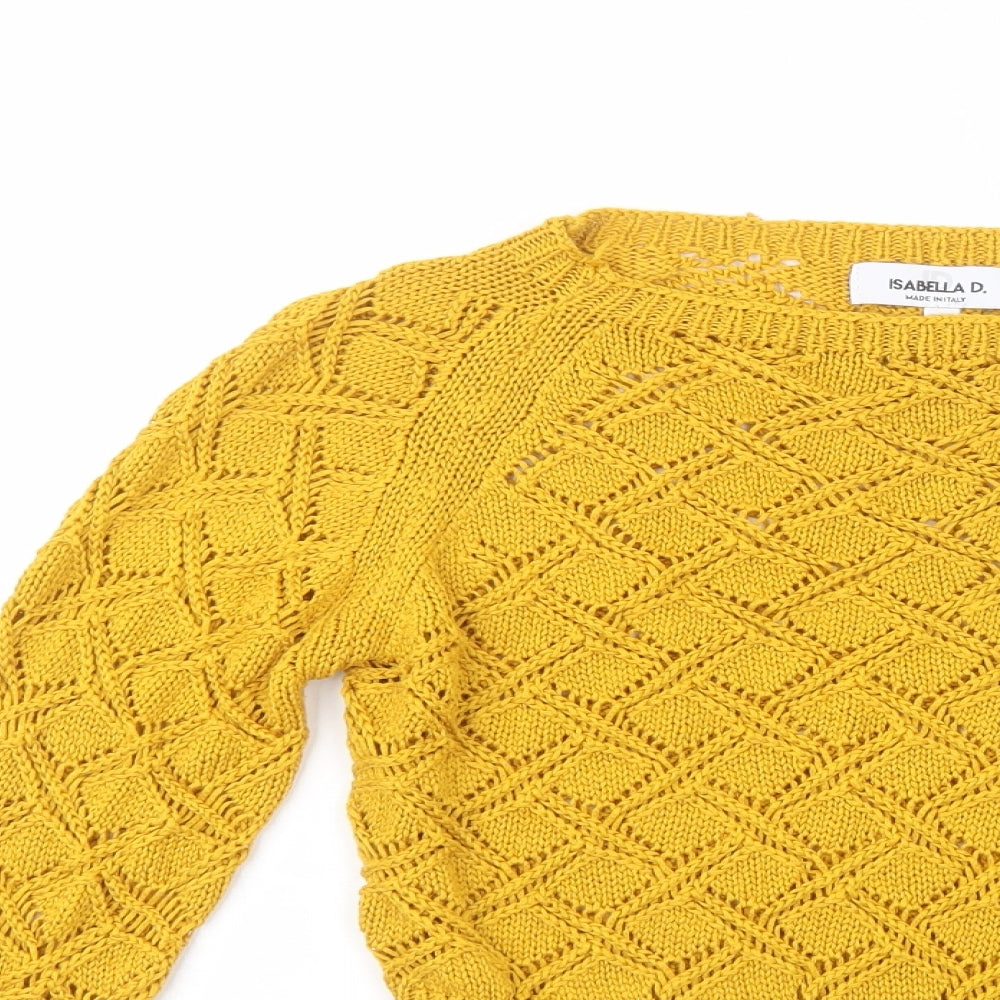 Isabella D Womens Yellow Boat Neck  Acrylic Pullover Jumper Size S   - Cropped