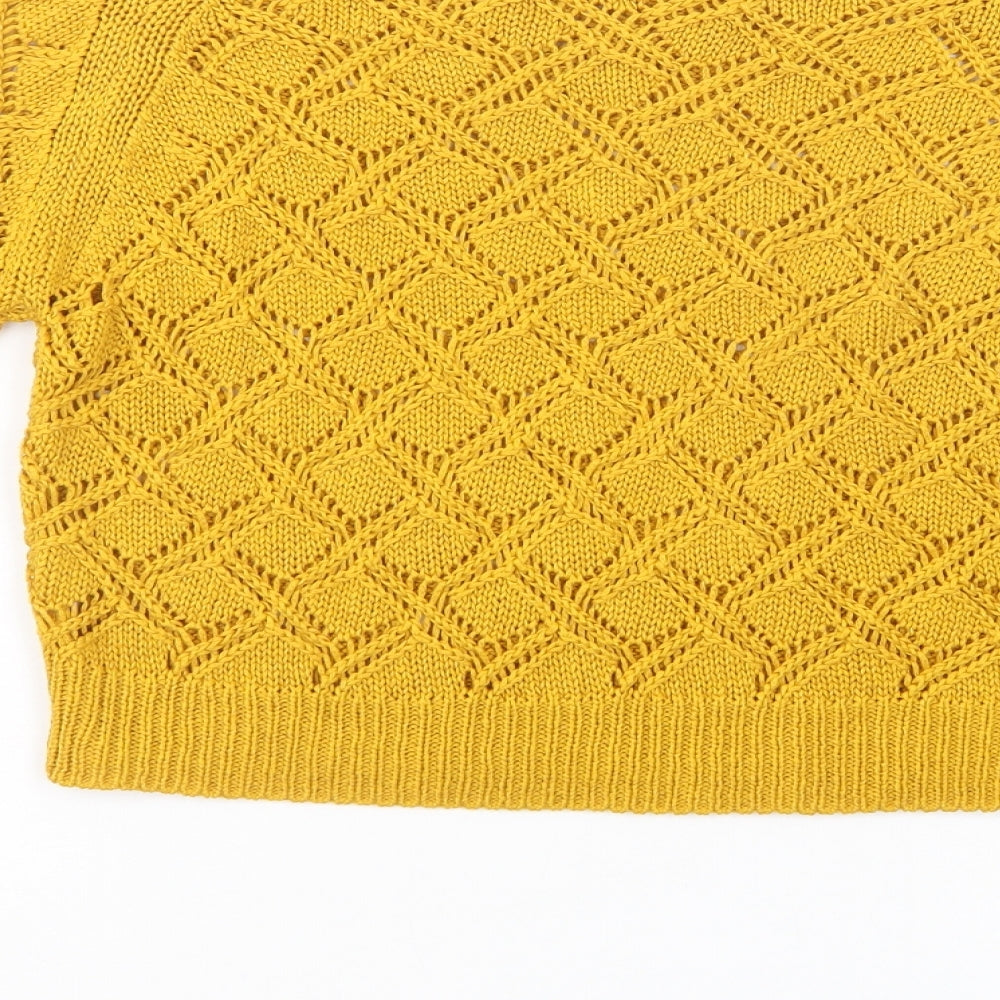 Isabella D Womens Yellow Boat Neck  Acrylic Pullover Jumper Size S   - Cropped