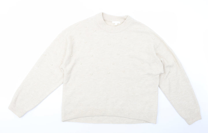 H&M Womens Beige Crew Neck Polyester Pullover Jumper Size M